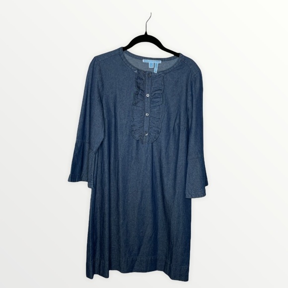 DRAPER JAMES Ruffle Front Chambray Shift Dress, 8 - Picture 5 of 11